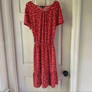 Banana Republic Floral Midi Red Dress Sz Large